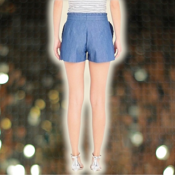 NWOT J. Crew Cotton Blue Chambray Ruffled Trim Chino 3” Shorts Size 6 - Picture 2 of 9